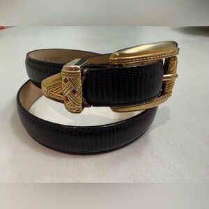 Brighton Black Embossed Leather Belt w/ Gold Braided Buckle Set‎ – Size S (38”)